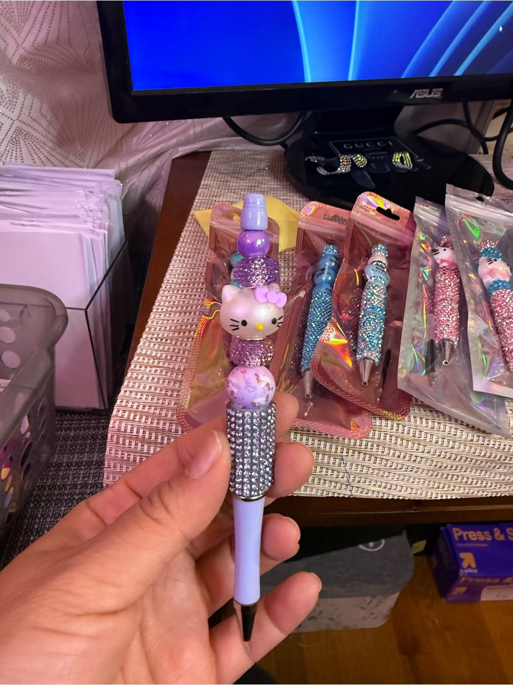 Hello Kitty Purple and Pink Rhinestone Ballpoint Pen - Cute Party Favor